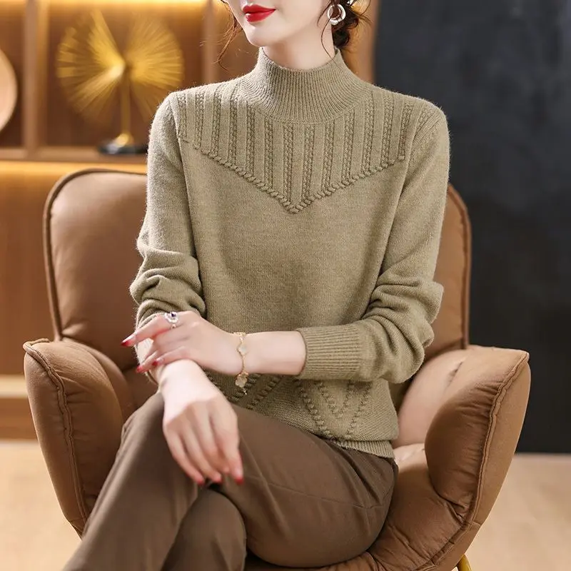 

Fashion Autumn Sweaters New Women's Turtleneck Jacquard Weave Screw Thread Korean Long Sleeve Pullovers Knitted Tops E11570