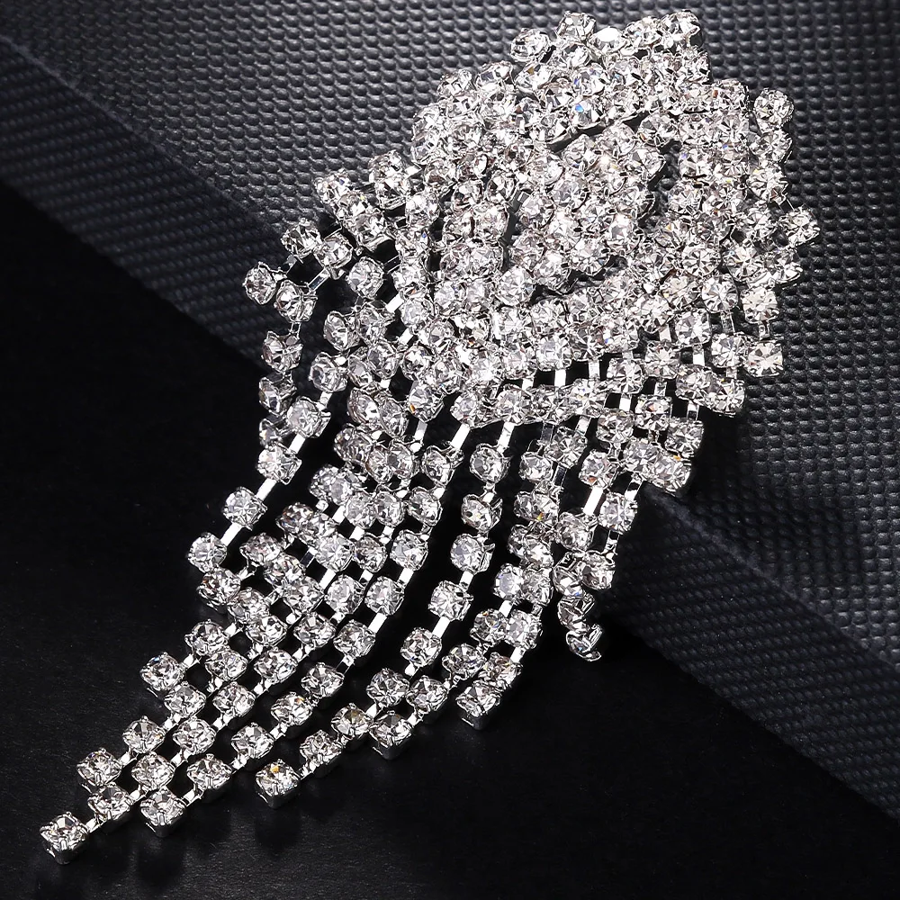 Stonefans Fashion Tassel Drop Earrings for Women Luxury Designer Geometric Rhinestone Dangle Earring Wedding Party Jewelry