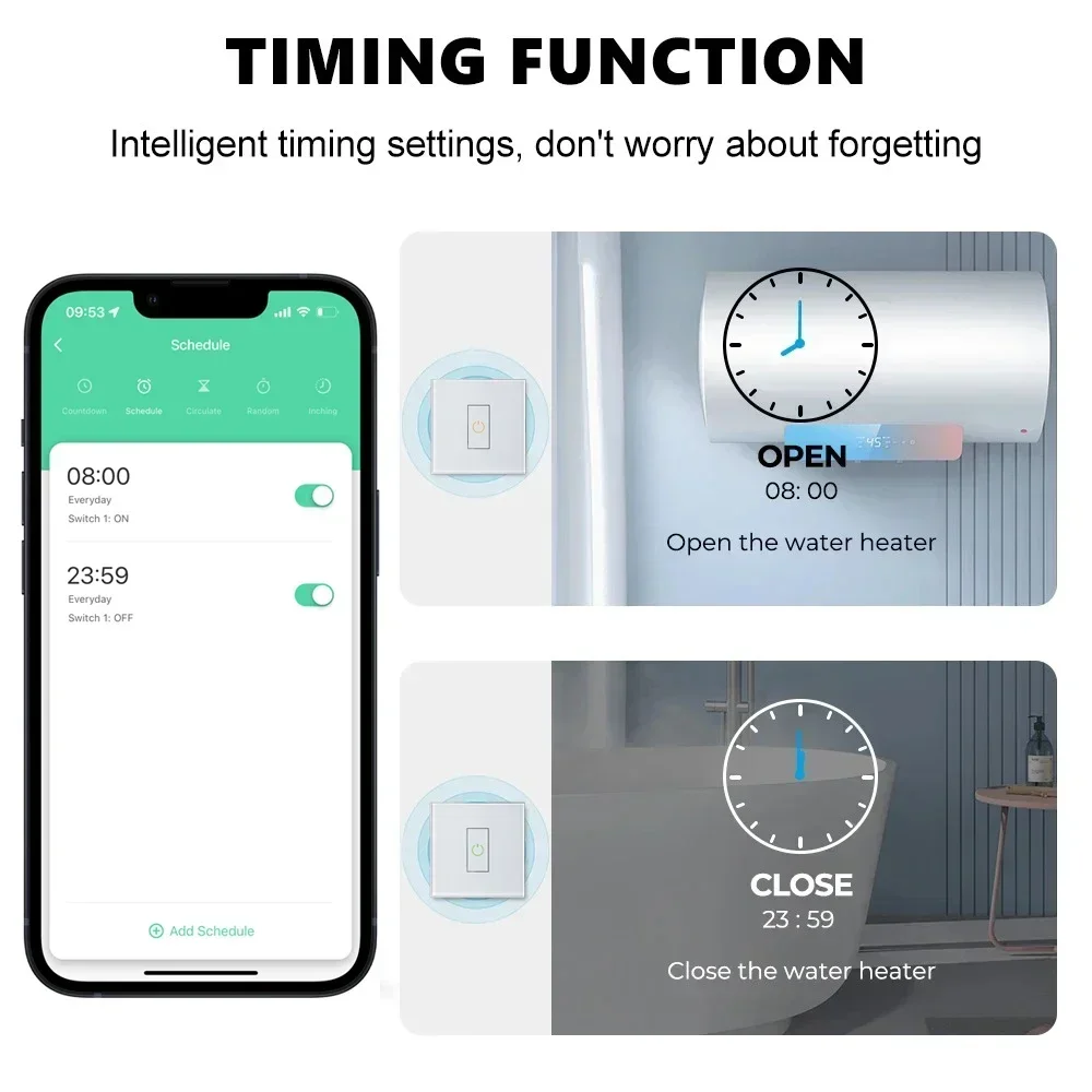 Tuya Smart 30A WiFi Switch for Boiler Water Heater App Control Power Monitor Overload Protection Works with Alexa Google Home