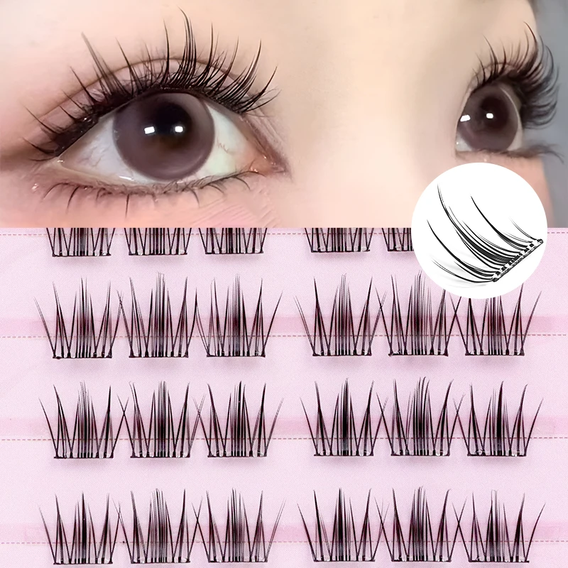 60個のグルーフリー自己接着式高ボリュームナチュラルセクショナルクラスターつけまつげ、絶妙なシングルクラスター