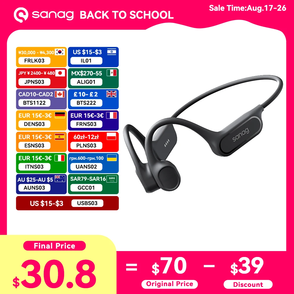 Sanag B33S Knochenleitung Bluetooth-Kopfhörer Open Ear IPX8 Schwimmkopfhörer Wahl 32 GB Speicher Wireless Headset MP3-Ohrhörer