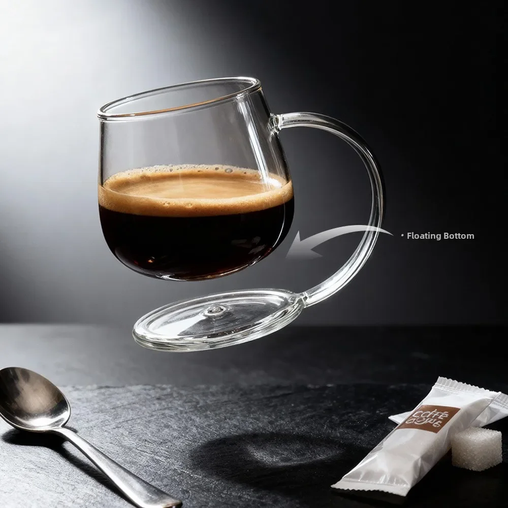 High Borosilicate Glass Heat Resistant Water Cup Home Use Drinking Coffee Cup Creative Floating Design Tea Cup with Handle