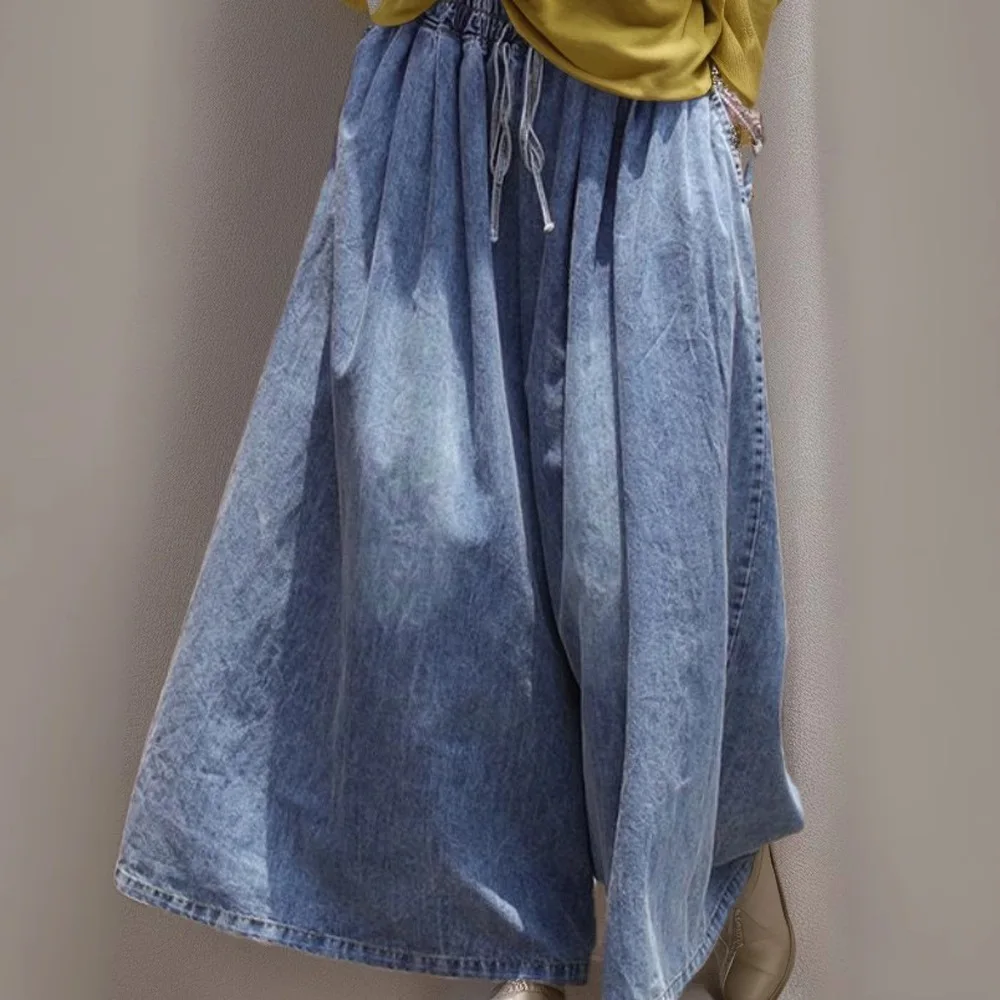 

Denim Skirts Pants Women Long Pant A Line Streetwear Causal Loose Mom Jeans Elegant Splice Y2k Work High Waist Summer 2025