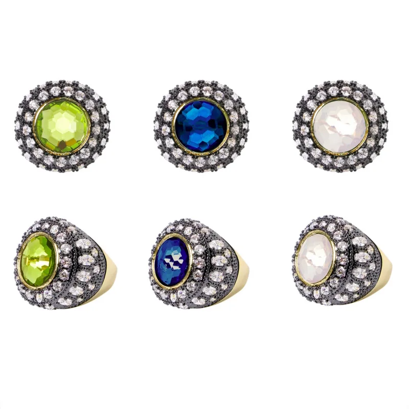 London Blue Moonstone Peridot Crystal 2-Tone Cubic Zirconia Statement Ring Fashionable Jewelry for Women