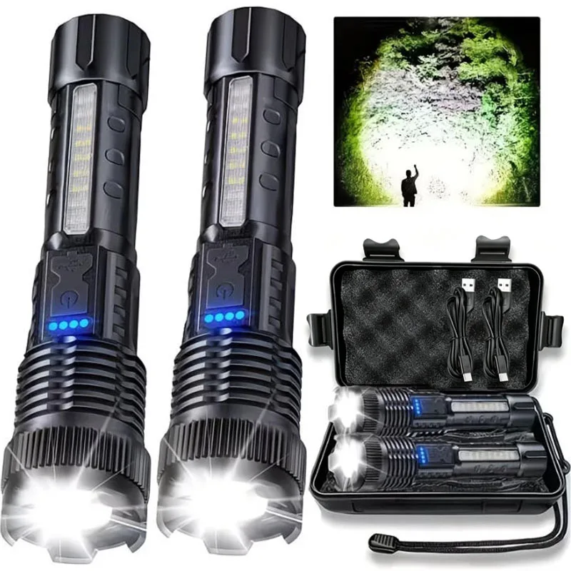 USB Rechargeable LED Flashlight Super Bright Long Range Tactical Torch Waterproof for Outdoor Camping Fishing Lantern