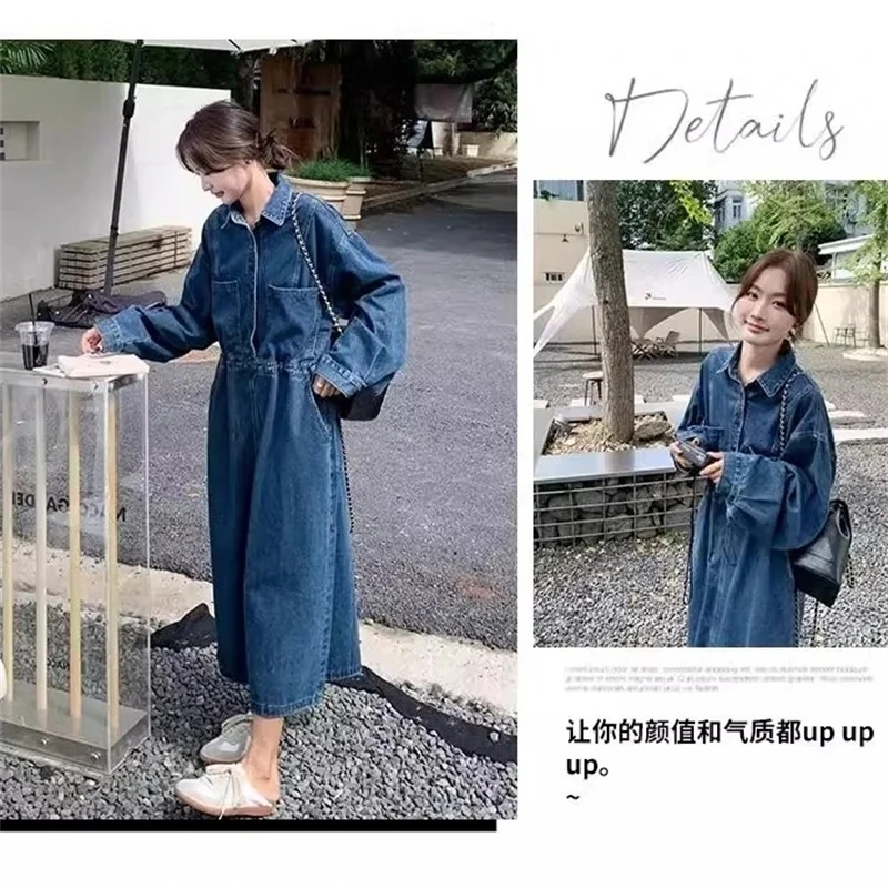 French Retro Unique Denim Dress for Women in the Spring and Autumn of 2025 Loose High-end Style Shirt Long Skirt for Commuting