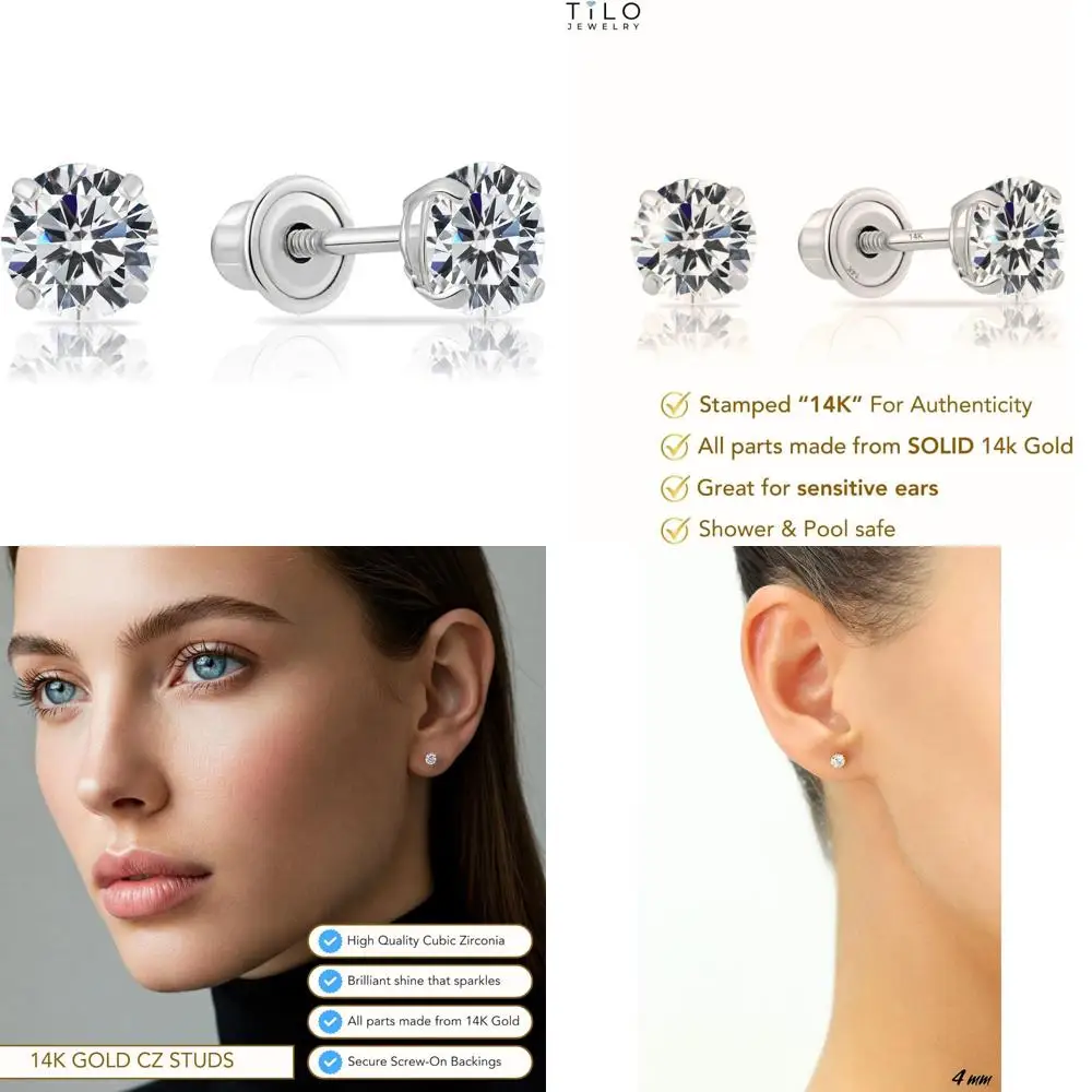 أقراط دائرية من الزركونيا المكعبة تشيكوسلوفاكيا سوليتير بتصميم آمن لخلف المسمار لارتداء طويل الأمد