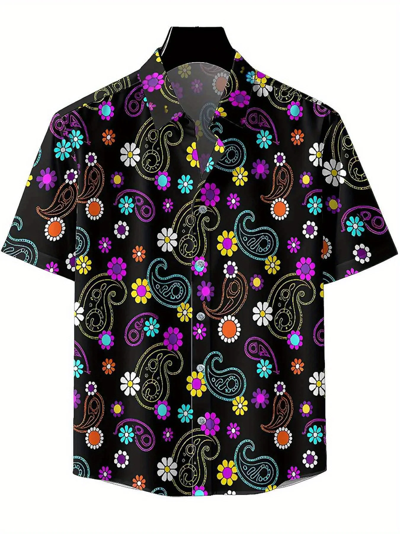 Męskie koszule hawajskie w dużych rozmiarach Kolorowy wzór Paisley i wzór kwiatowy, wygodne ubrania młodzieżowe Premium, topy Streetwear Y2K