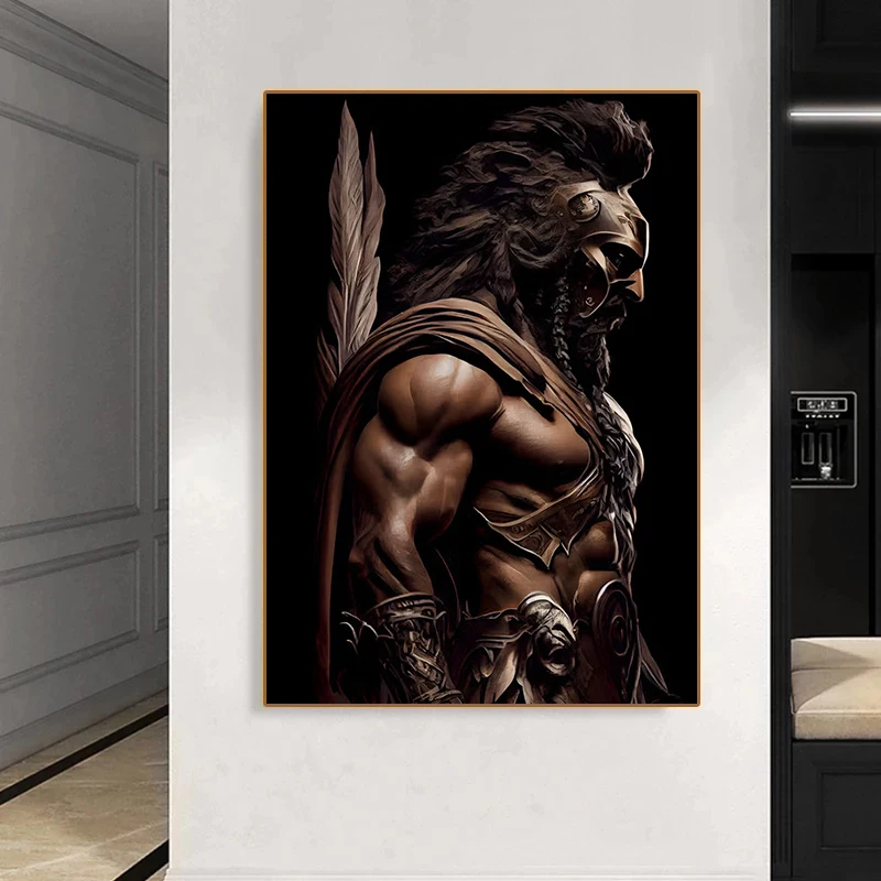 Robust Warrior and Lion Print Poster Ancient Roman Strong Man Wall Art Picture Classical Canvas Painting Home Decor Aesthetic