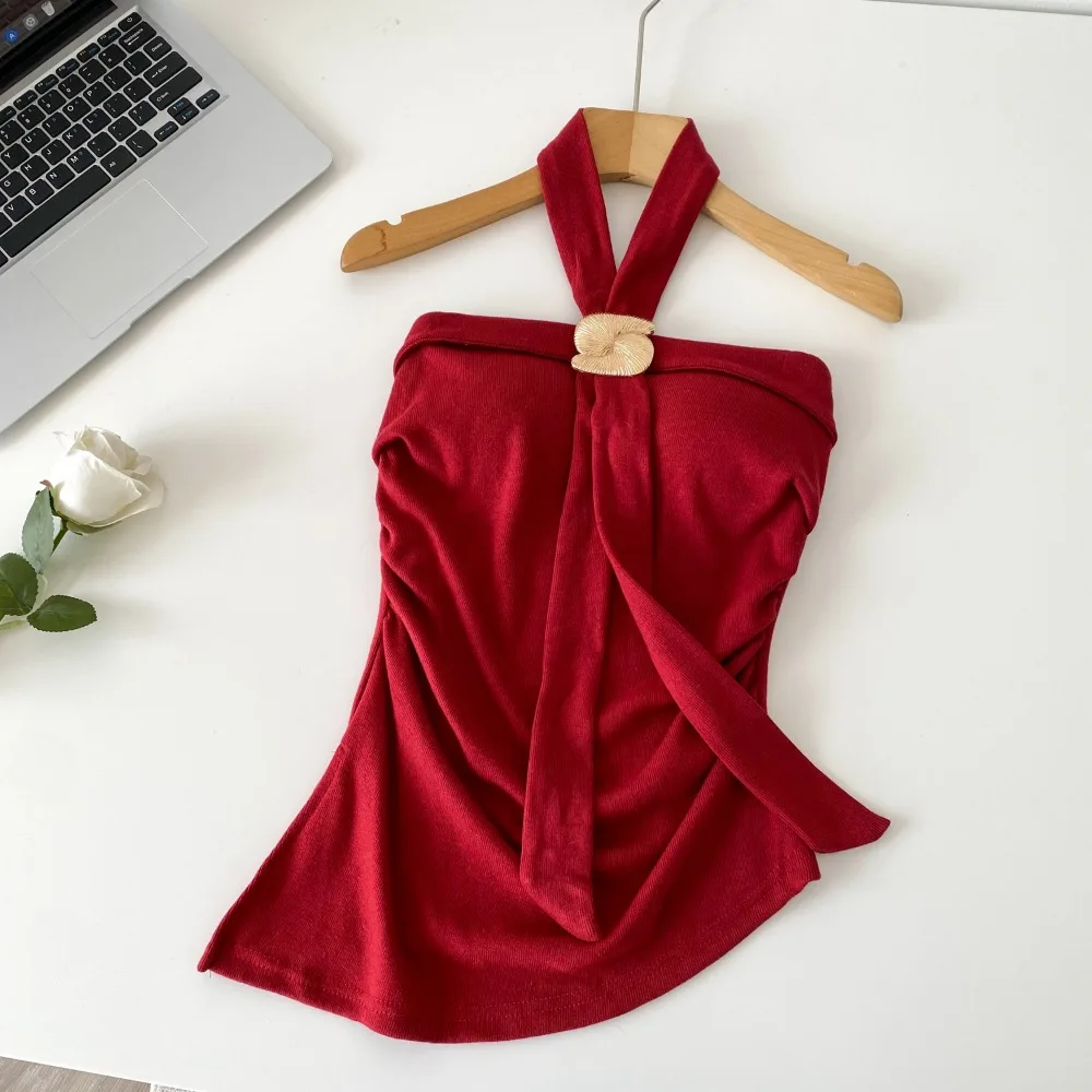 Camiseta sin mangas asimétrica elegante para mujer, Top corto con hombros descubiertos para fiesta de cumpleaños y Club, ropa de otoño para mujer