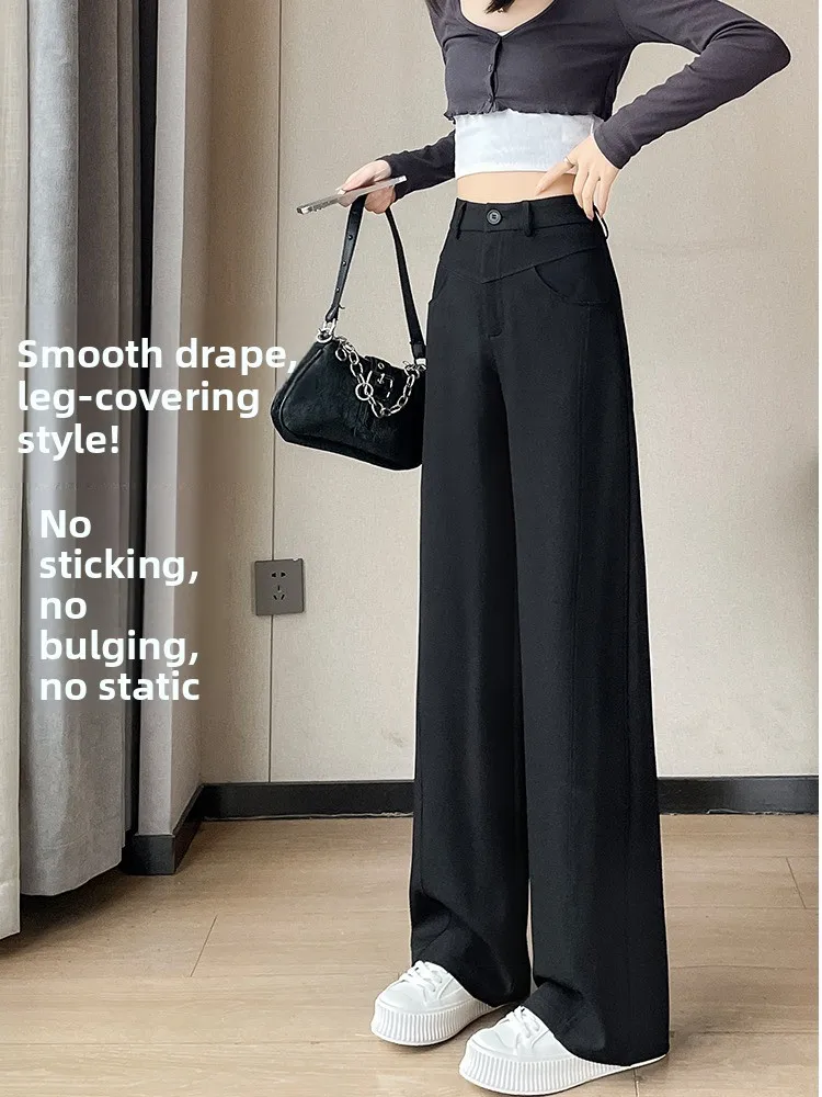 Pantalon taille haute drapé à jambes droites pour femmes, coupe cintrée, nouvelle collection automne printemps 2025, petite taille, motif Che, jambes larges