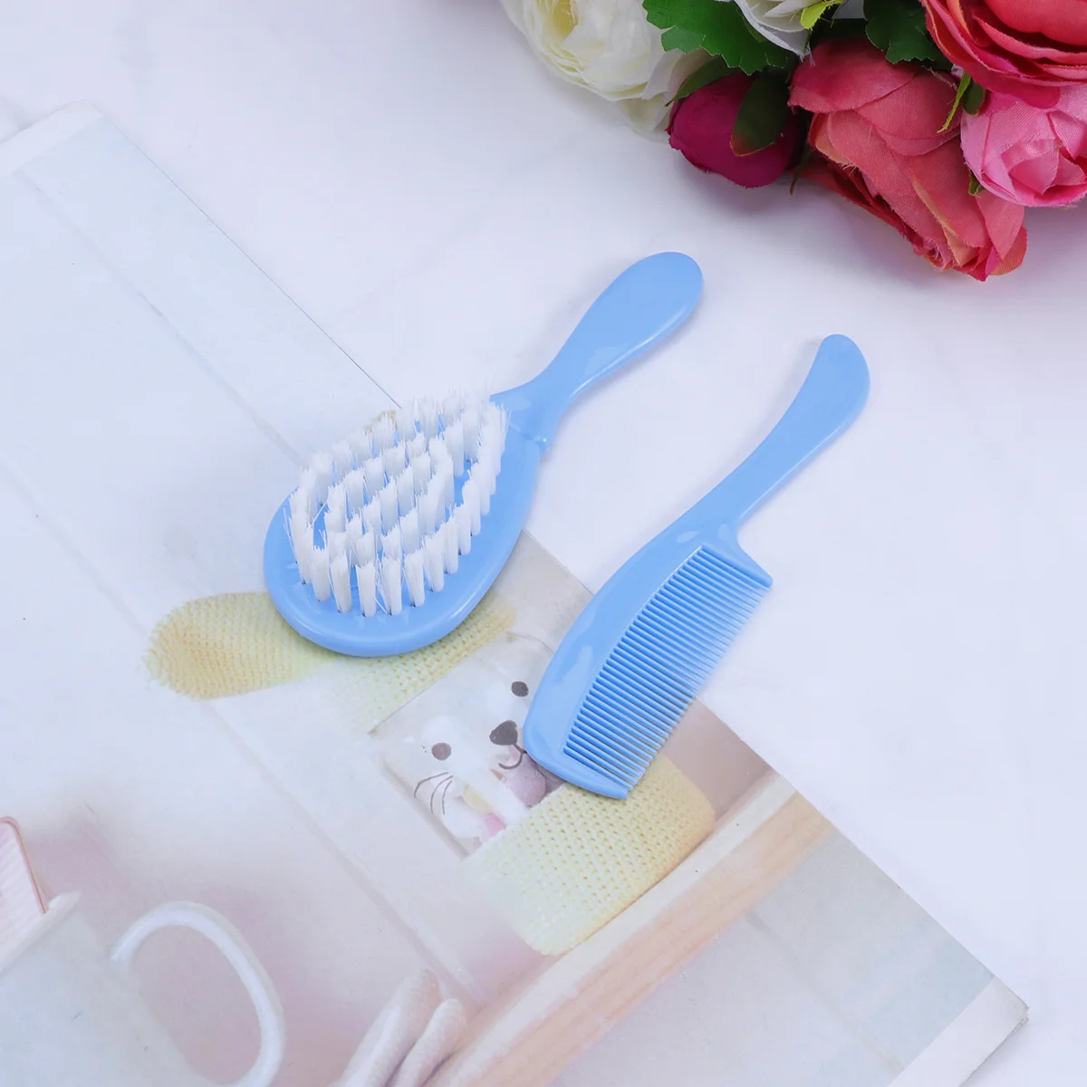 Baby Brush and Comb Set Children Massage Care Safety Comb Comb Brush Combination Blue Baby Comb Massage Comb