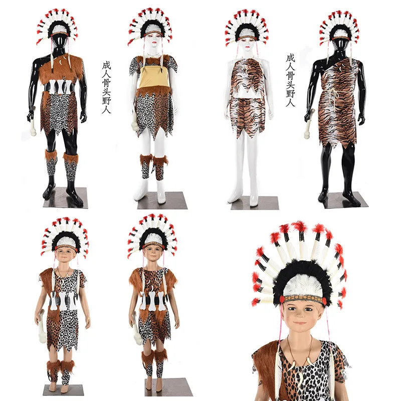 Kostium Cosplay na Halloween kostium dla dzieci jaskiniowiec kostium dla chลopcรณw indiaลski cienki wystฤp jaskiniowca kostium 2024