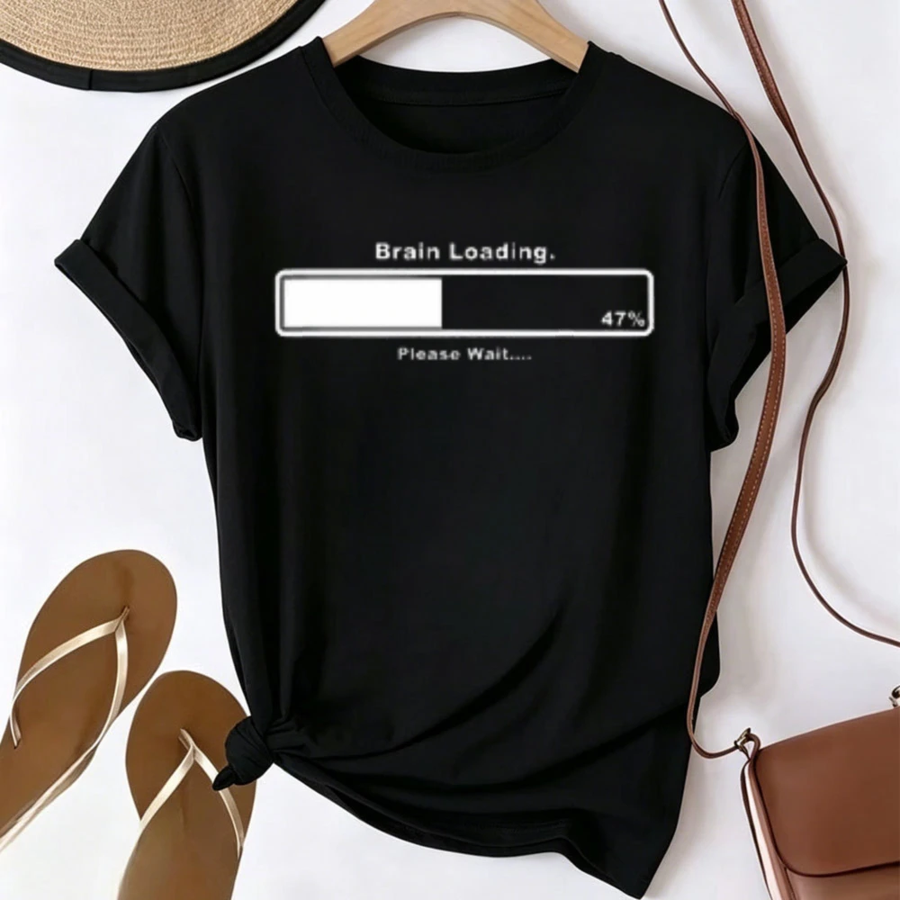 Brain Loading Please Wait 47% Progress Bar Graphic T-shirt Men Women Funny Geek Programmer Quote Print Tee Computer Nerd Humor
