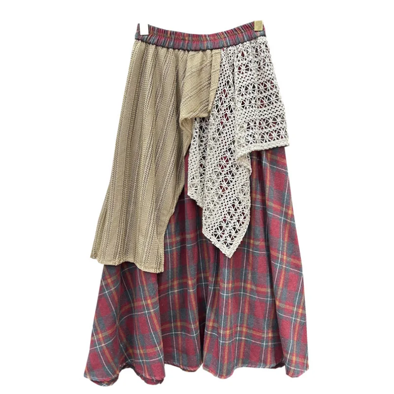 Fashion Patchwork Irregular Plaid Casual High Waist Skirt For Women Contrast Color Skirts 2025 Contrasting lattice Skirts p1680