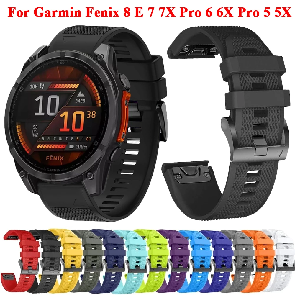 Sports Band for Garmin Fenix 8 51mm 47mm/E/Fenix 7 7X Pro/Fenix 6X 6 Pro/Fenix 5 5X Plus Soft Silicone Strap QuickFit 22 26mm