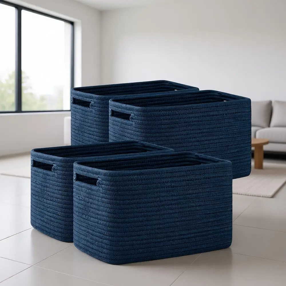 

Набор из 4 синих корзин для хранения с ручками, плетеные органайзеры-кубы, 32,3x22,9x19,8 см