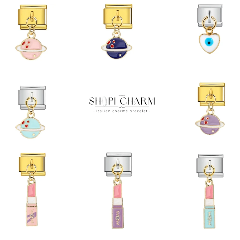Shopi Glaze Lipstick Y2k Planet Pendant Italian Charm Bracelet Link Stainless Steel DIY Jewelry Girls Wholesale Drop Shipping