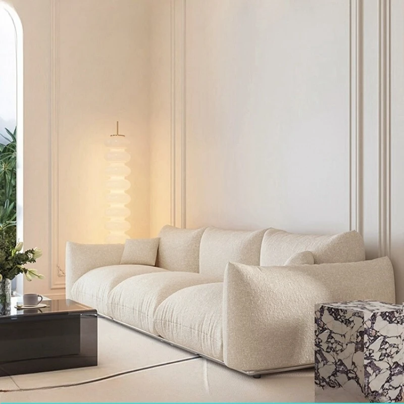 

Margery Italian minimalist cream style small apartment living room leisure designer lamb wool bread fabric sofa