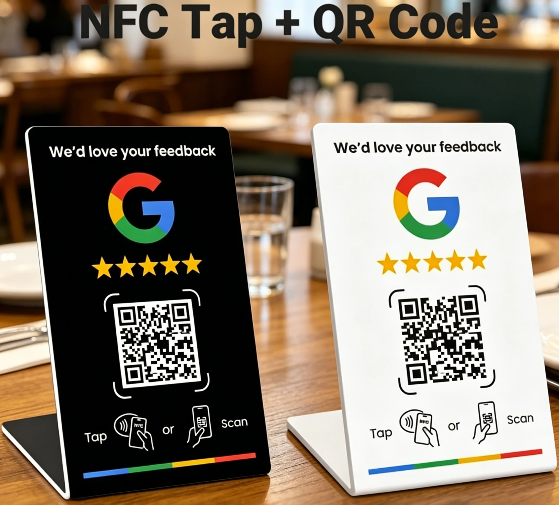 NFC215 programmable Google Review Card NFC station table NFC Google Reviews display bending card standing brand bracket