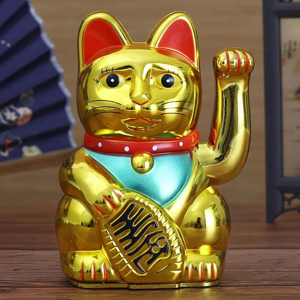 5inch Electric Lucky Cat Waving Hand Cashier Front Desk Cash Register New Store Opening Gift Home Golden Car Ornaments