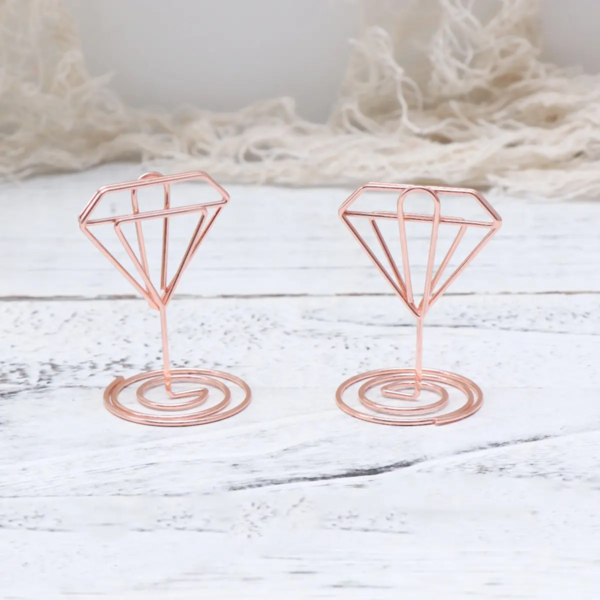 12Pcs Diamond Shape Metal Memo Clip Photo Holder Note Stand for Desk Office Home Wedding Seat Card Display Rose Gold