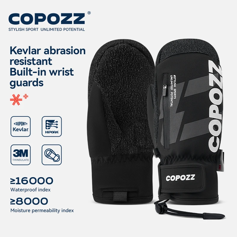 COPOZZ Winter Ski Gloves Kevlar Wear Resistant Material Snowboard Men Women Thermal Snow Glove Mittens with Built-in Wrist Guard