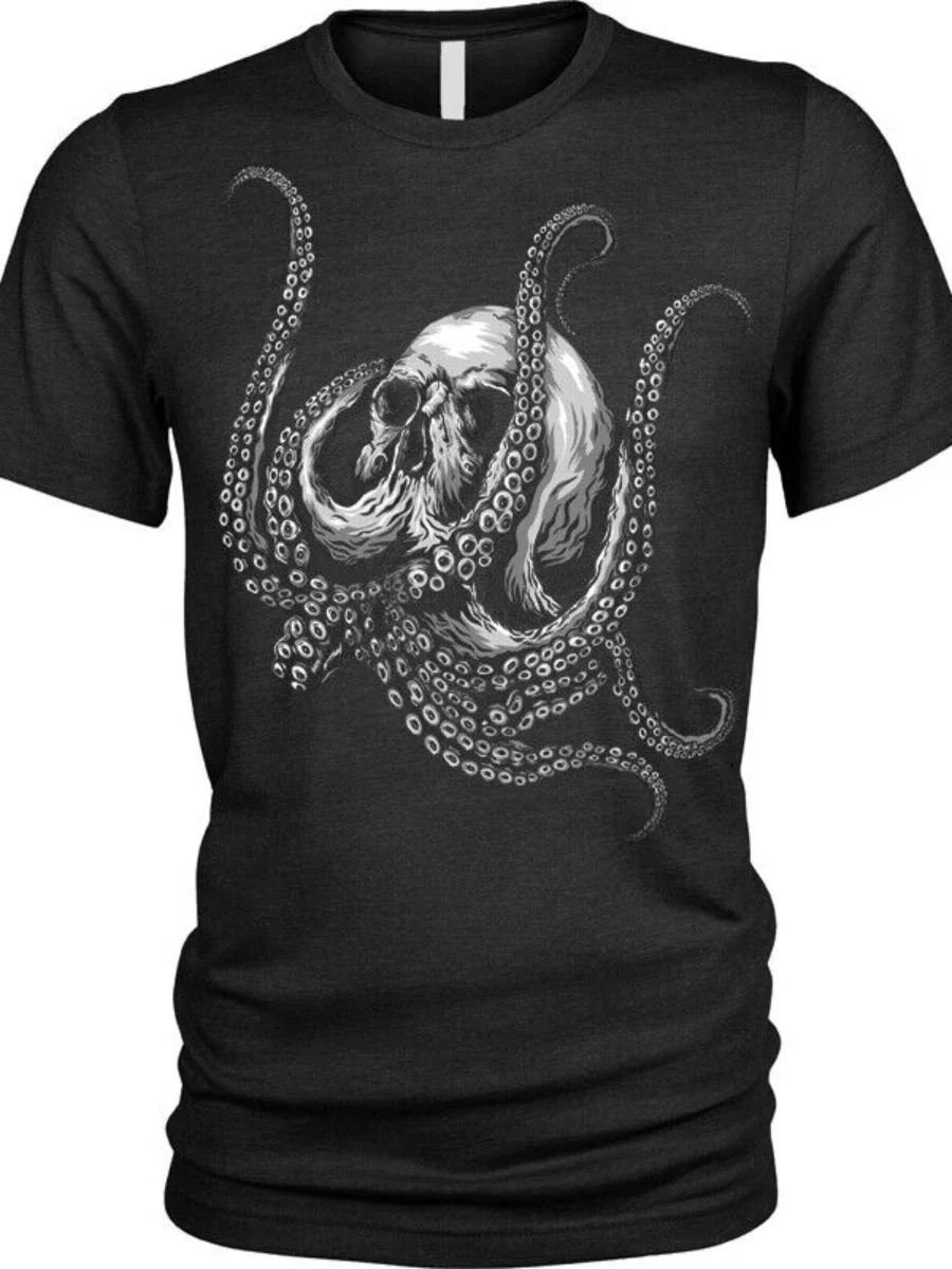 Cthulhu Skull Octopus Horror Gothic Squid T Shirt  New 100% Cotton Short Sleeve O-Neck T-shirt Casual Top