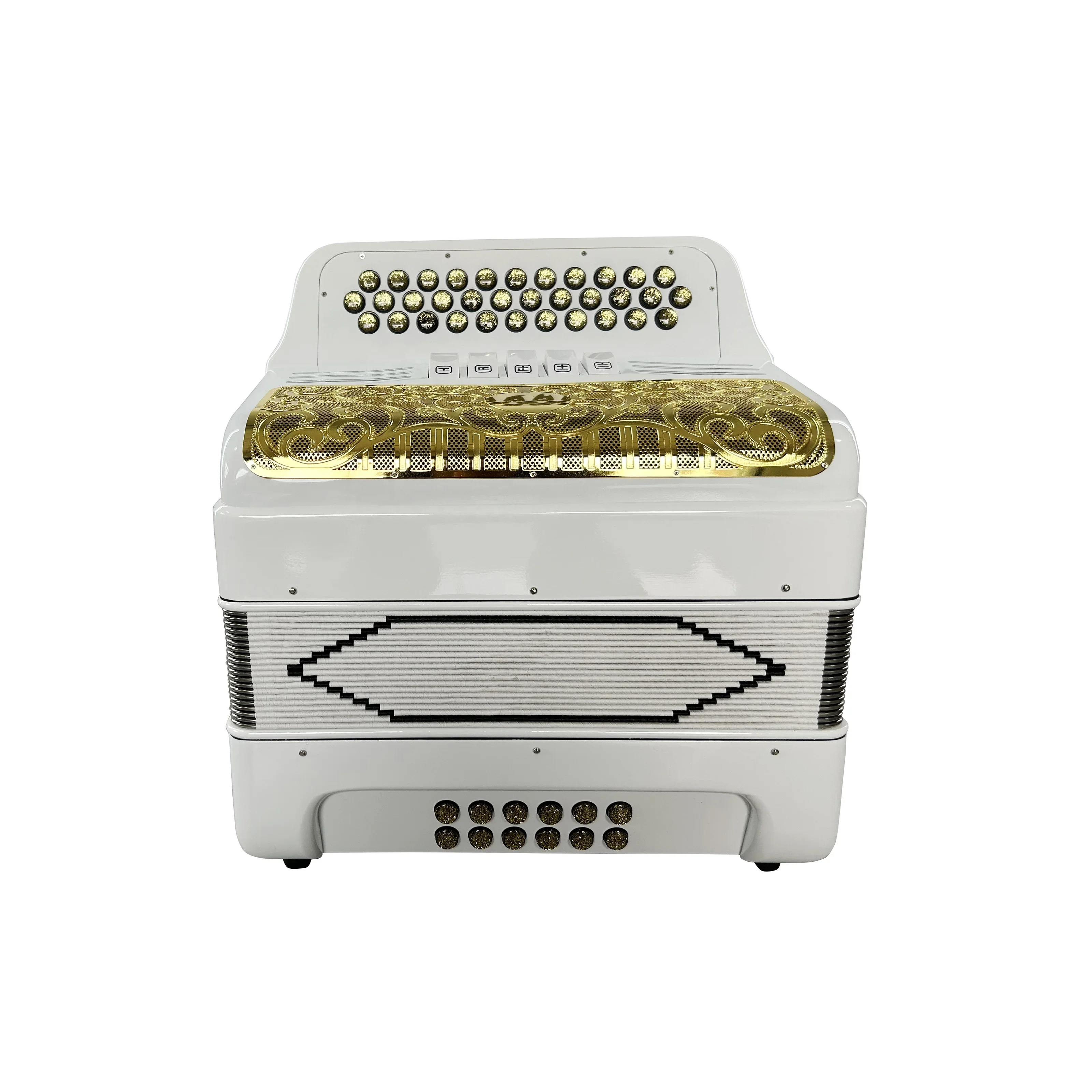 34 Buttons 12 Bass 5 Registers Bright White Accordion Gold Grill Gold Buttons White Registers Acordeon JB3412D