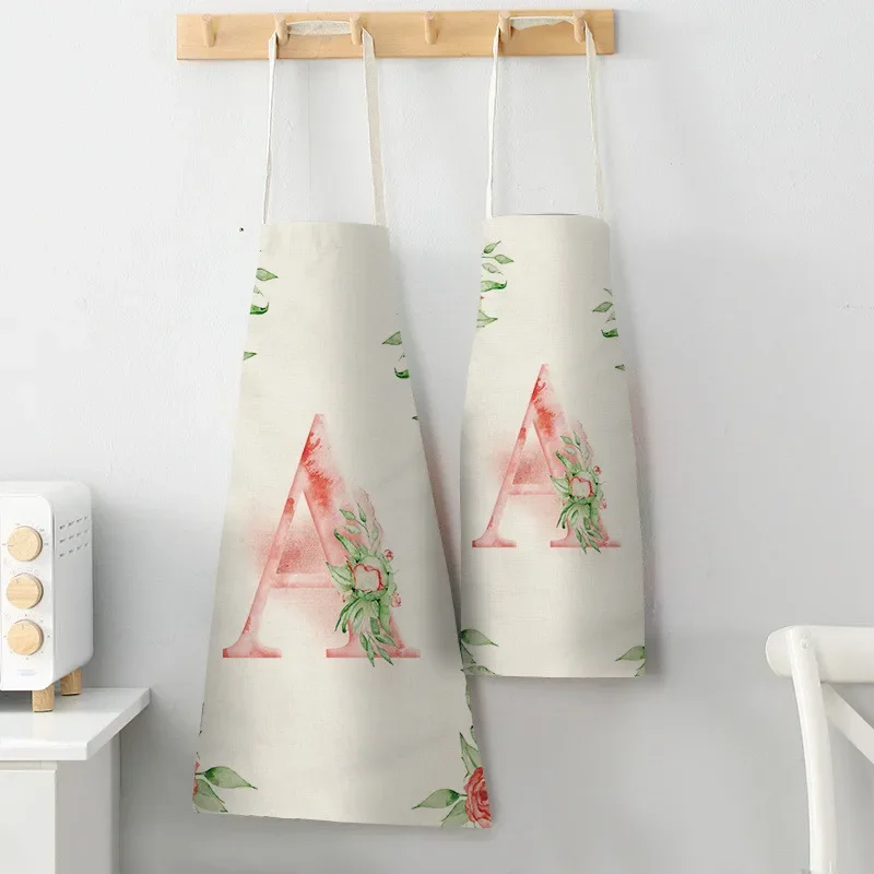 1Pcs Flower Letter Flower Kitchen Aprons for Women Cotton Linen Bibs Household Cleaning Pinafore Home Cooking Apron