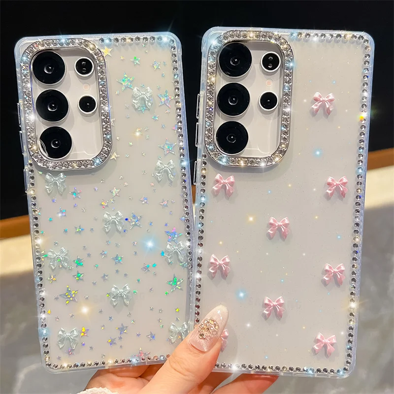 

Diamond frame bowknot Glitter clear Phone Case For Samsung Galaxy S23 Ultra S24 S25FE Plus A07 A17 A16 A26 A36 A56 A15 A35 A55