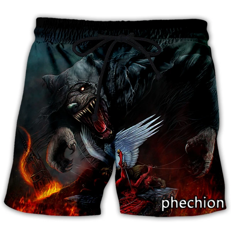 

phechion New Men/Women Powerwolf 3D Printed Casual Shorts Fashion Streetwear Men Loose Sporting Shorts A02