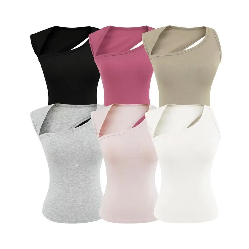 Women's top with fixed chest pads, irregular hollow-out design, beautiful back, waist-cinching, high elasticity, slimming e