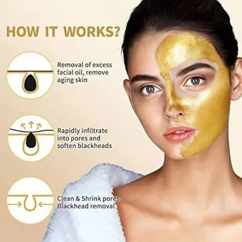 Maschera in oro 24k Peel off istantaneo Maschera per la rimozione delle lentiggini Pulizia profonda Idratante Controllo del petrolio Ridurre i pori Prodotti per la cura della pelle del viso