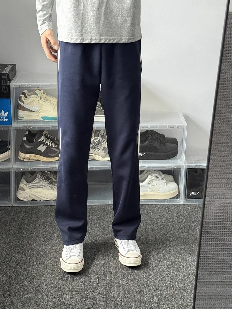 

Cobalt Blue Men's Spor Casual Pants Fitn Splicing Stripe Straight Leg Sweatpants Autumn Winter American Sle Cleanfit