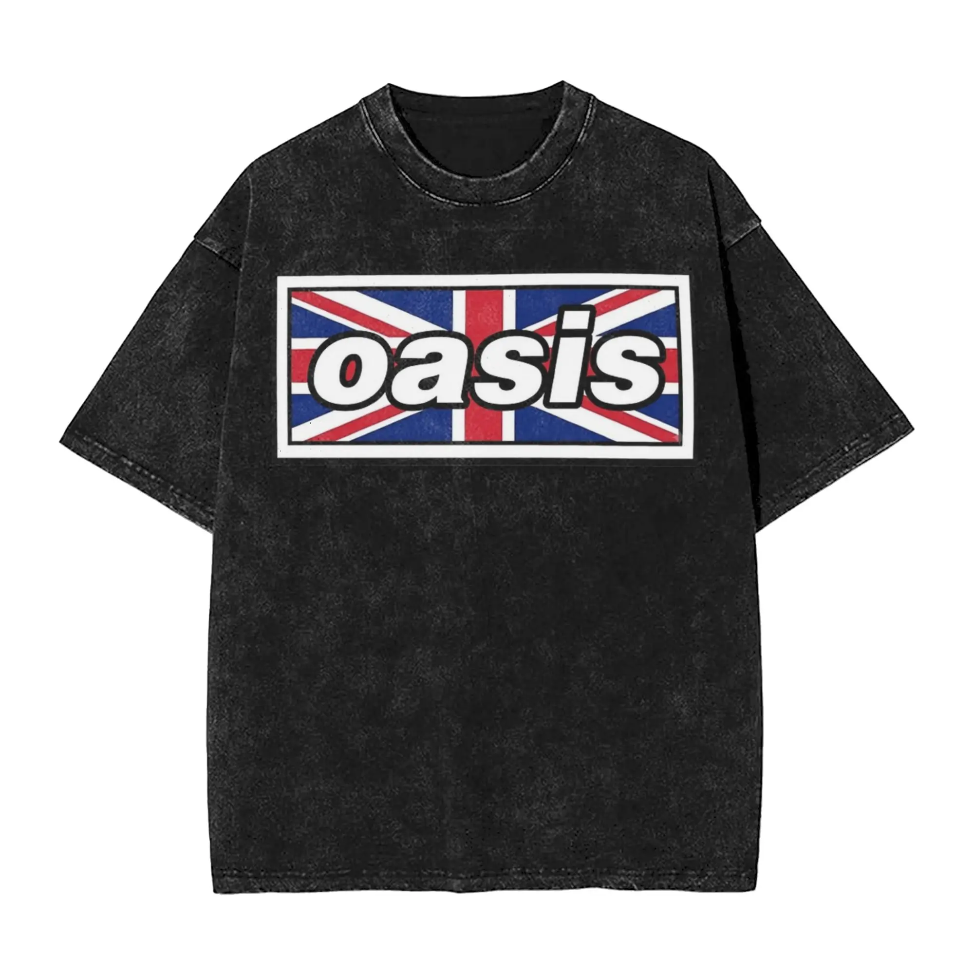 Washed T Shirt O-OASIS England Flag Hip Hop Vintage T-Shirt Oversize  Streetwear Cotton Graphic Printed Tops Tops Tees Men Women