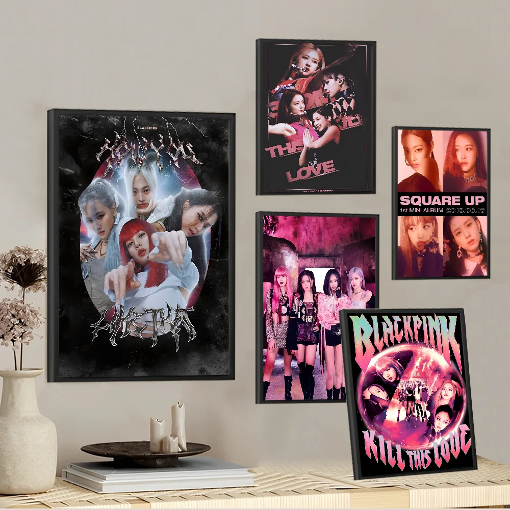 B-BLACK-p-pink Kpop DIY Sticky Poster Whitepaper Prints Posters Artwork Vintage Decorative Painting