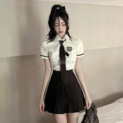 2024 improved daily jk uniform summer new white short/long sleeve shirt + pleated skirt jk uniform two-piece set for women w237