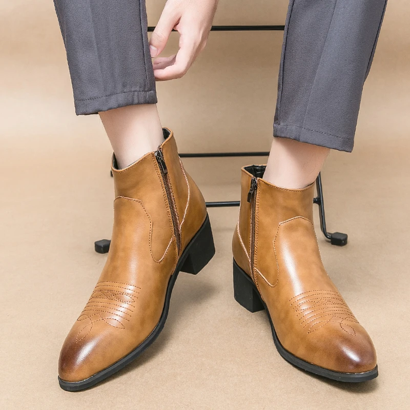 Botas de vaquero de estilo americano para hombre, botines de media pantorrilla para exteriores, zapatos de vestir de diseñador de negocios de lujo, novedad de 2024