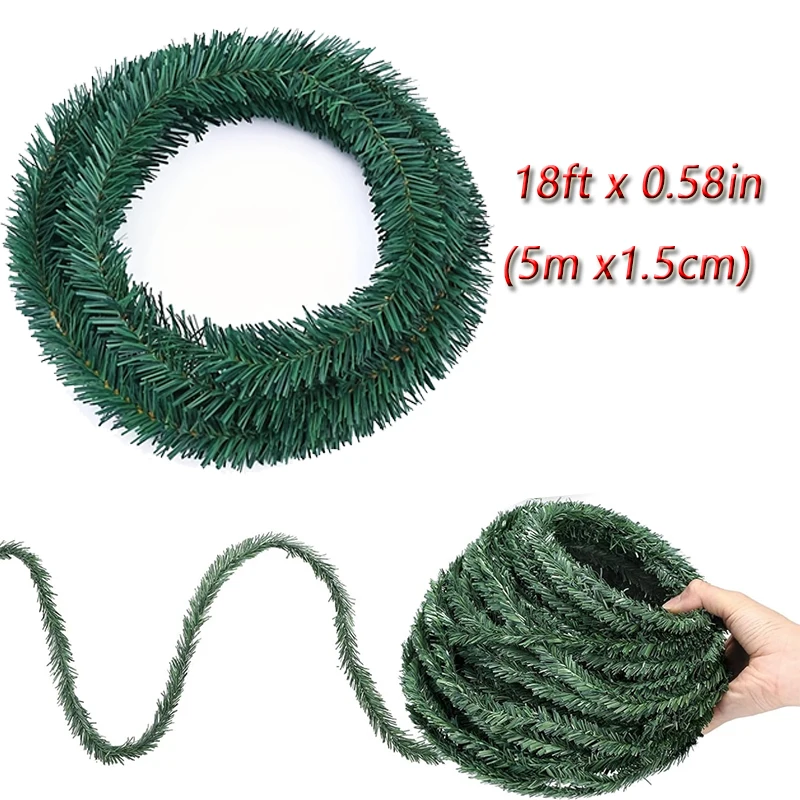 

1 Roll 18ft X 0.58in Christmas Pine Garland Ornaments With Branches & Twigs Christmas Tree Hanging Pendent Indoor Decor Wreath