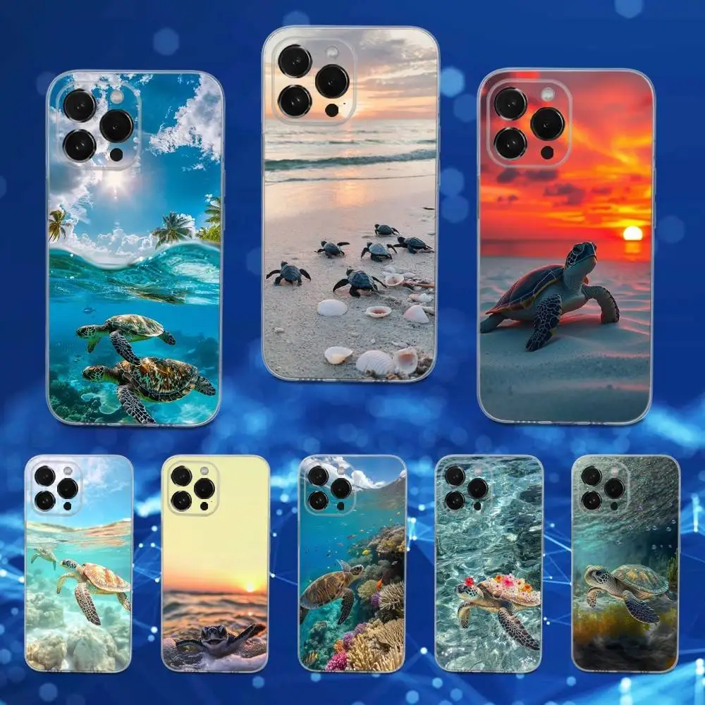

Ocean Art Sea Turtle Case For iPhone 16,15,17,14,13,12,11 Pro,Max,Plus,X,XS,XR,SE,Mini Transparent Soft Cover