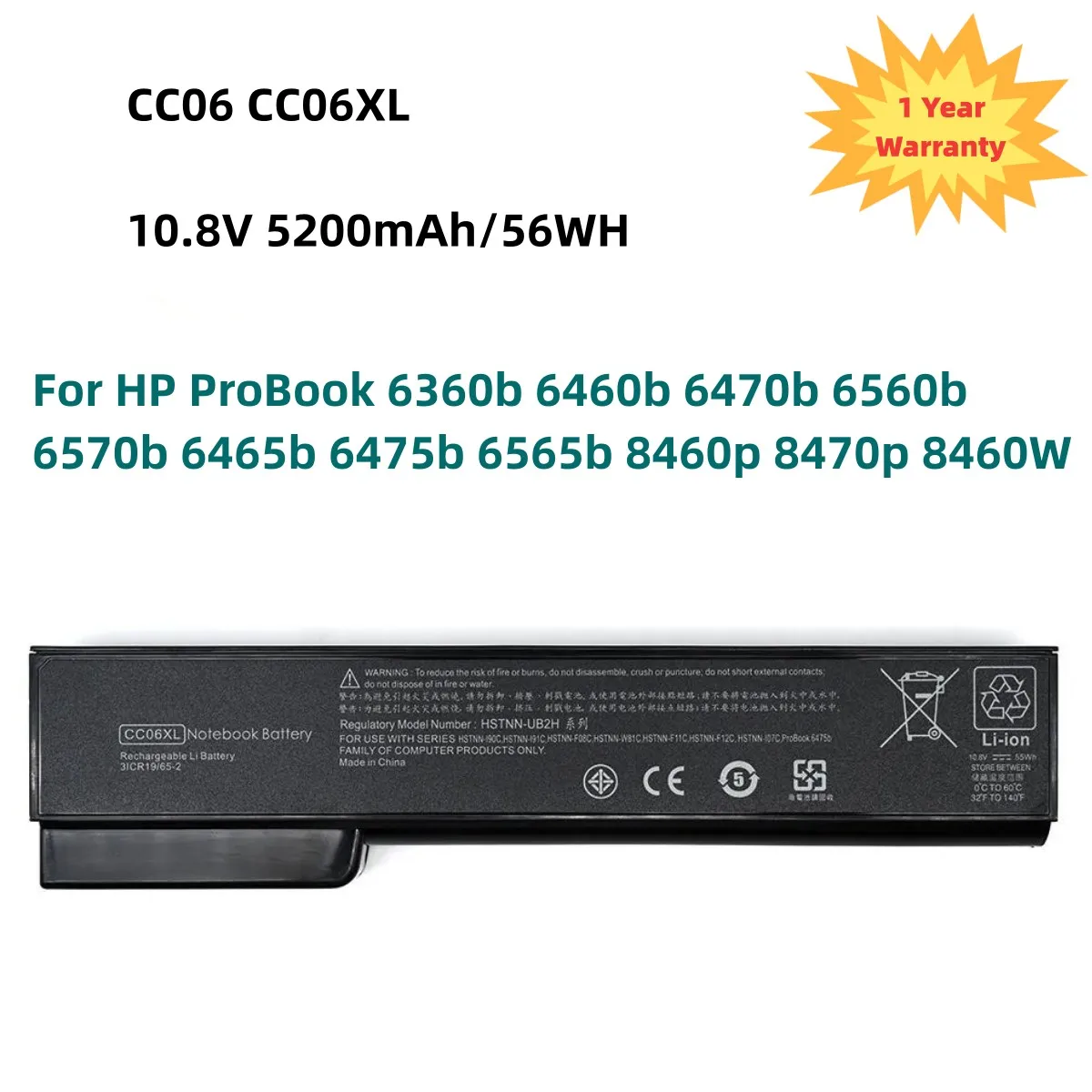 CC06 Laptop Battery For HP ProBook 6360b 6460b 6470b 6560b 6570b 6465b 6475b 6565b 8460p 8470p 8460W HSTNN-DB2F CC06XL 56WH