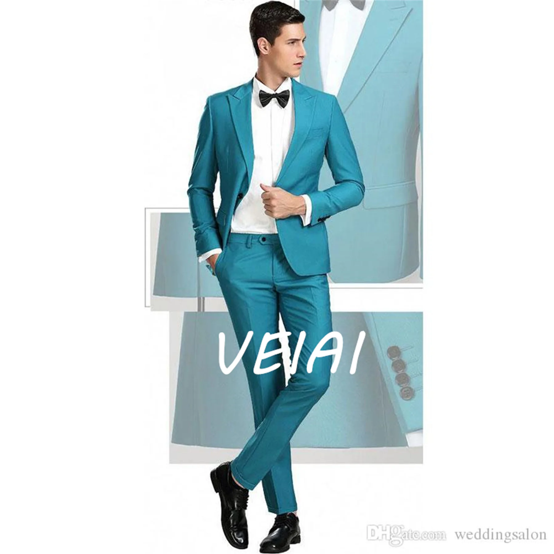 

CustomizedTeal Designer Mens Prom Suits Peaked Lapel Wedding Set for Male Long Sleeves Groomsman Tuxedos Two Pieces Blazers Jack