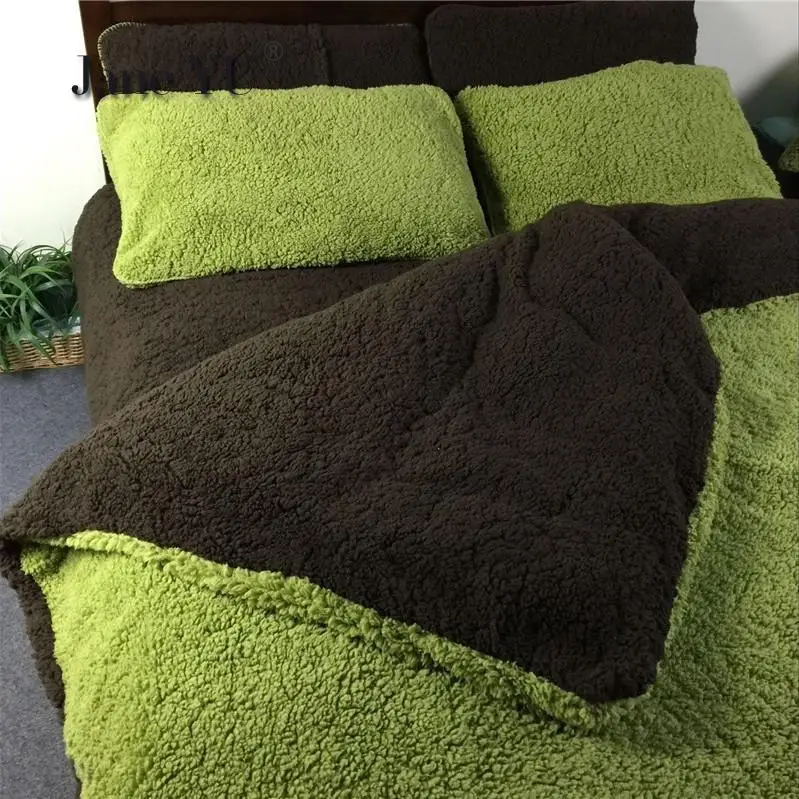

JaneYU Thickened Lamb Wool 4pcs Coral Fleece Lamb Wool Quilt Cover Plush Flannel Sheet Quilt Cover Winter Warmth Bedding Sets