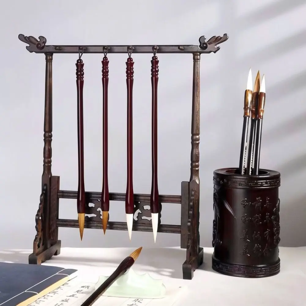 Solid Wood Brush Storage Rack Calligraphy Pen Stand Desk Decoration Traditional Chinese Office Art Stationery