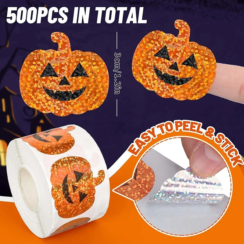 

500Pcs Halloween Glittering Flower Stickers - Party Gift Wrapping Labels | Kids Reward Stickers | Scrapbook & Stationery Decor
