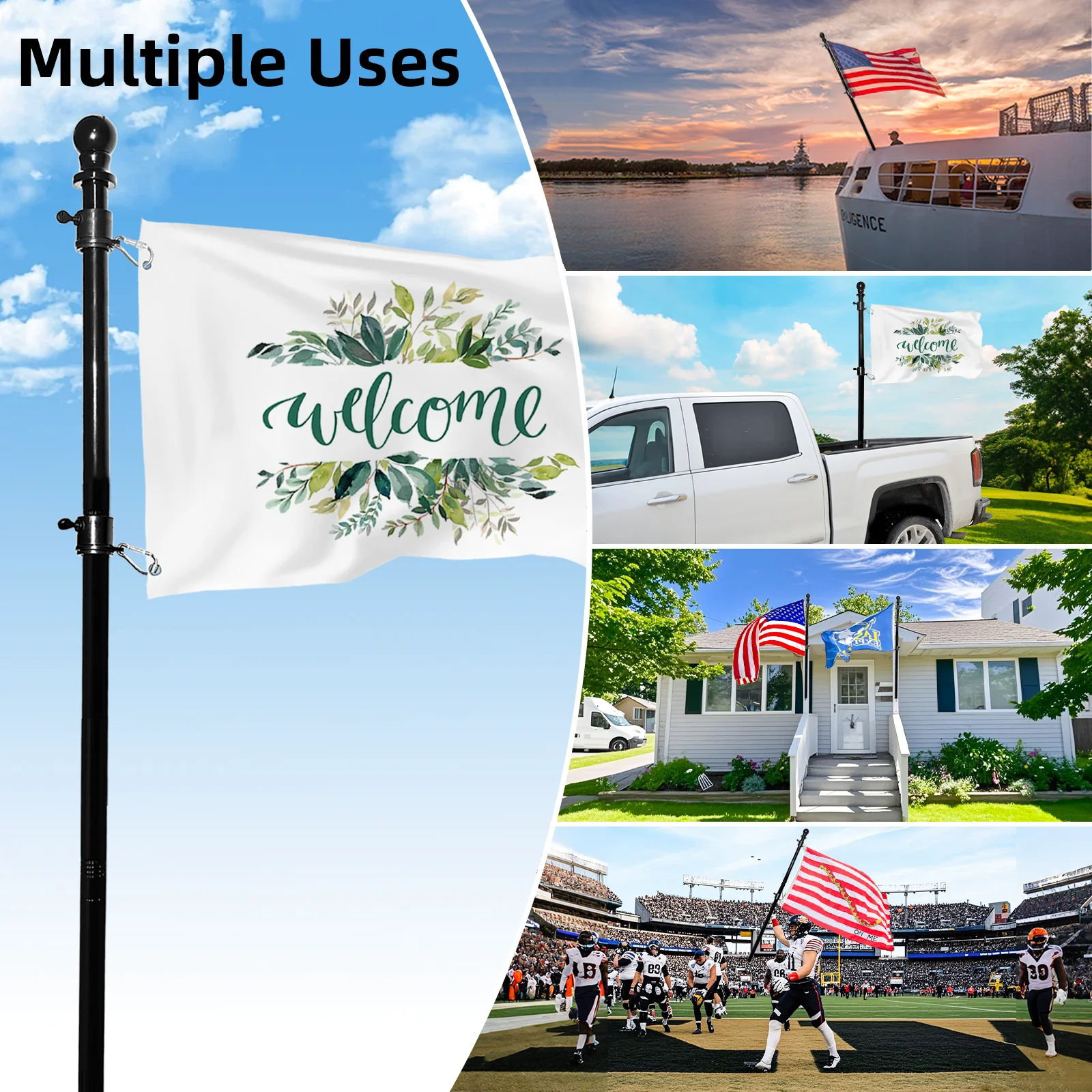 182.88cm Stainless Steel Flag Pole for House - Tangle-Free Design with Two-Position Bracket