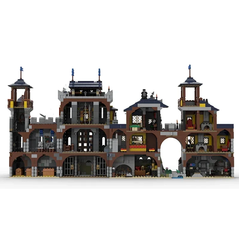 Castillo Medieval modelo Moc ladrillos de construcción Black Falcon Caballero fortaleza tecnología bloques regalo Navidad juguetes DIY conjuntos de montaje