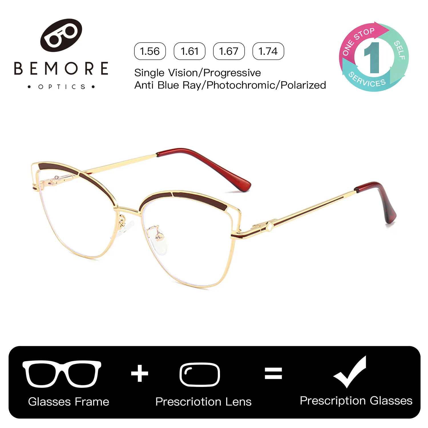 

BEMORE Fashion Square Progressive Prescription Glasses for Men Anti Blue Light/Photochromic Optical Eyeglasses