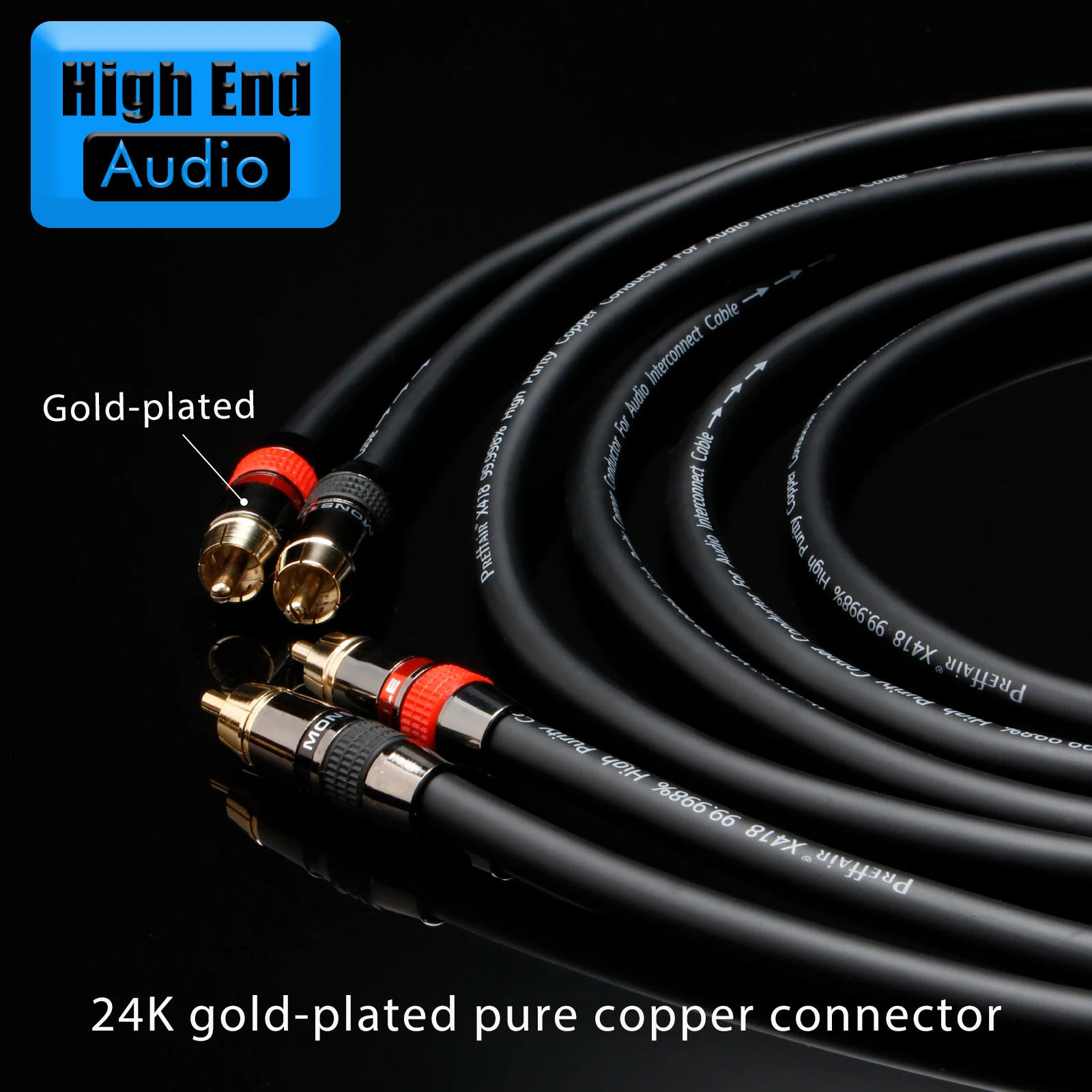 Preffair one Pair OFC Gold-Plated RCA Audio Interconnct Cable 2RCA to 2RCA Audio Cable main core Independent Shielding